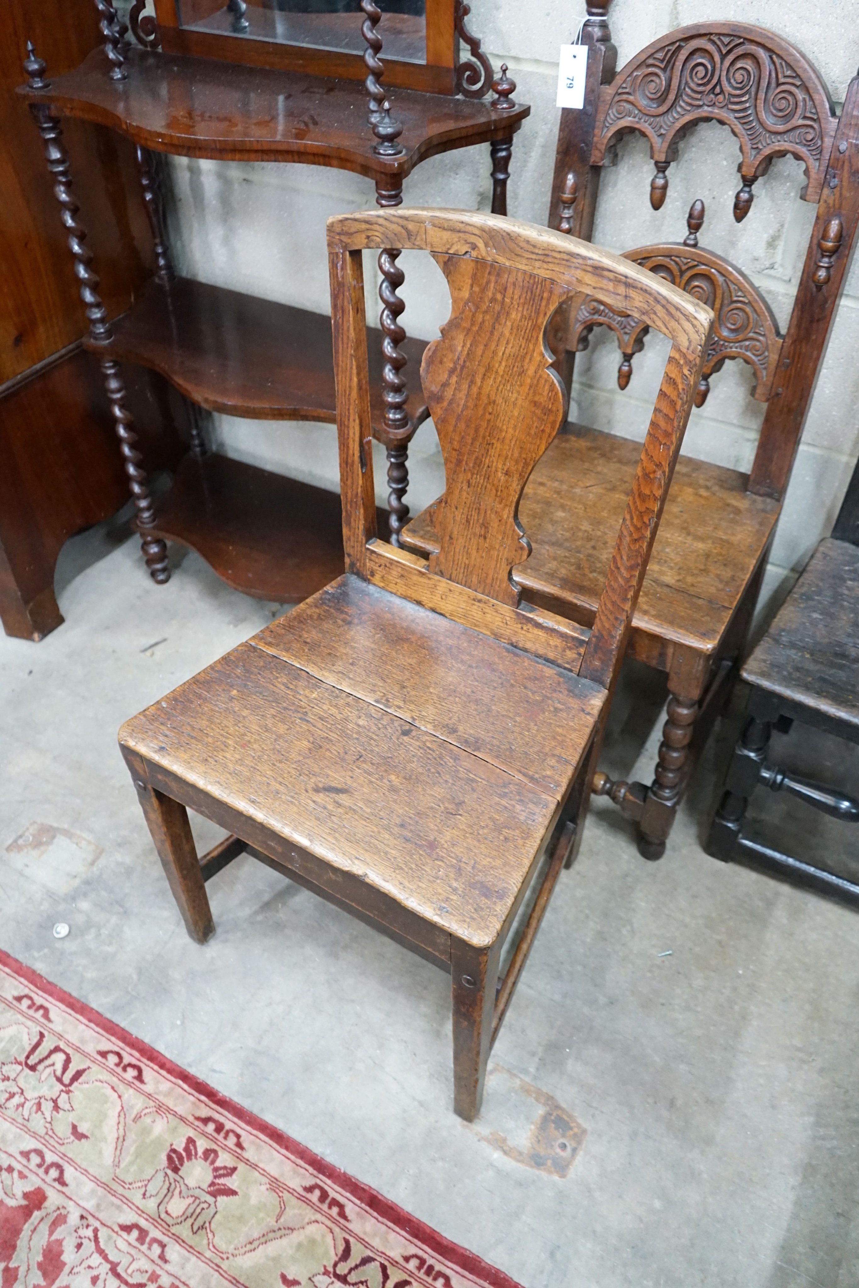 Three 18th century and later provincial wood seat dining chairs